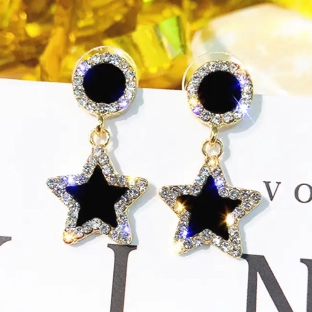 Gold Filled Black Star Cubic Zirconia Earrings